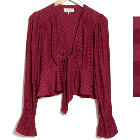 48• WAYF Long Sleeve Peplum Tie Front Blouse XS - Picture 3 of 10